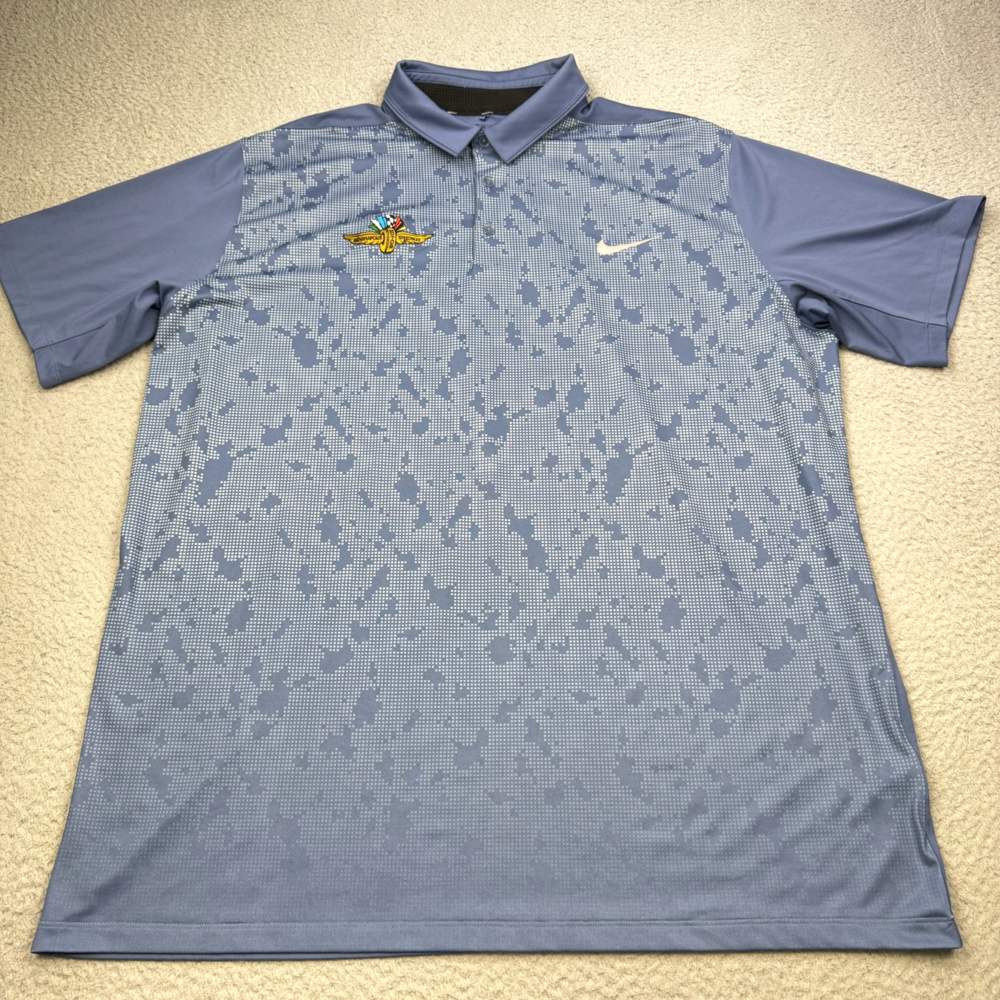 INDIANPOLIS MOTOR SPEEDWAY Shirt Mens XXL Blue Grey Camo Nike Golf Polo Mobility